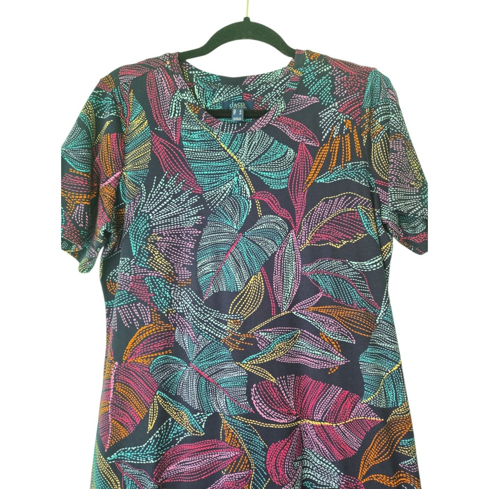 d & co BEACH Tropical Leaf Print‎ Maxi Dress Women's Size Small Comfy Stretch